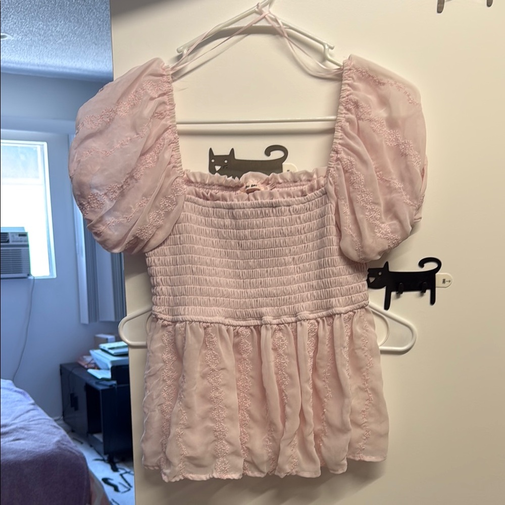 Zara Pink Smocked Ruffled Blouse